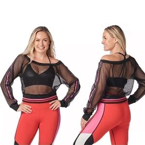 3 Blouses, Zumba Fitness Mesh Tops - Gray, Black, Yellow